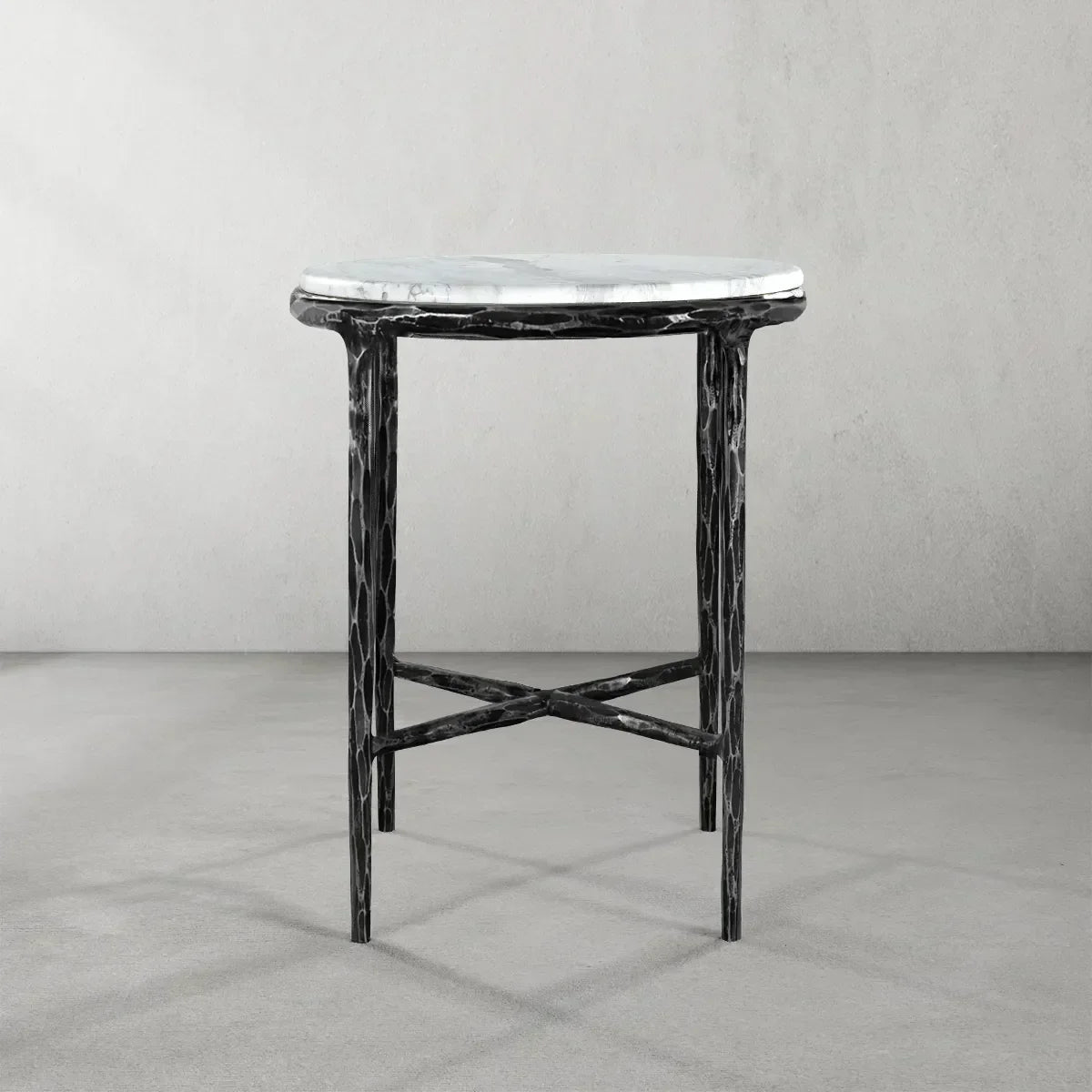 Hand-Forged Metal Round Marble Side Table 18" 22"