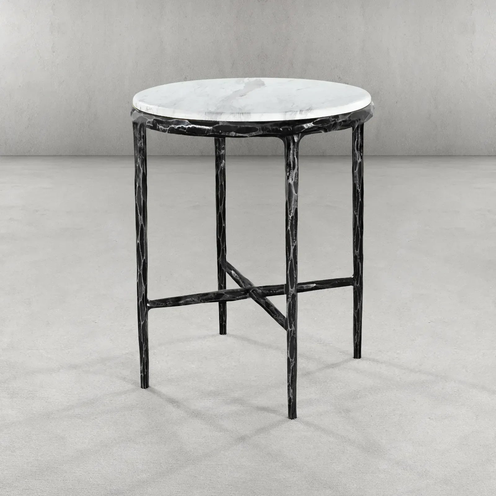 Hand-Forged Metal Round Marble Side Table 18" 22"