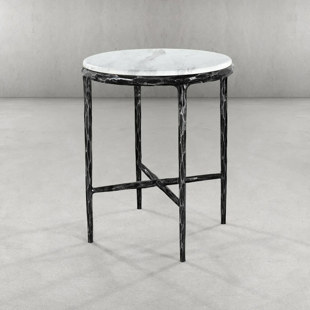 Hand-Forged Metal Round Marble Side Table 18" 22"