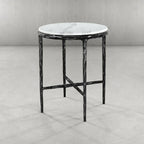Hand-Forged Metal Round Marble Side Table 18" 22"
