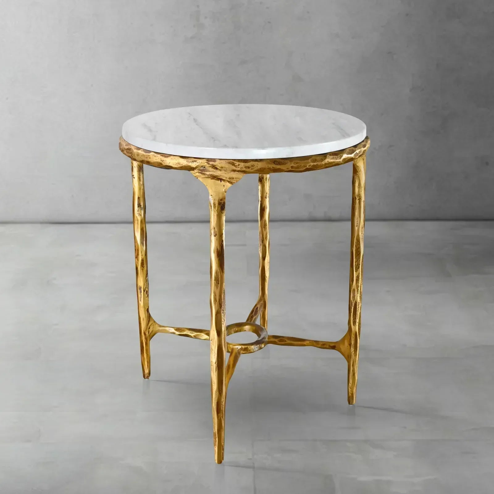 Hand-Forged Metal Round Marble Side Table 18" 22"