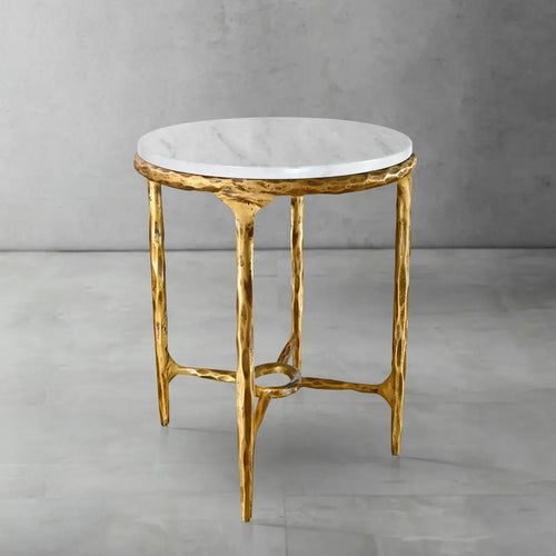 Hand-Forged Metal Round Marble Side Table 18" 22"