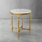 Hand-Forged Metal Round Marble Side Table 18" 22"