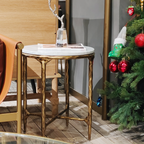 Hand-Forged Metal Round Marble Side Table 18" 22"